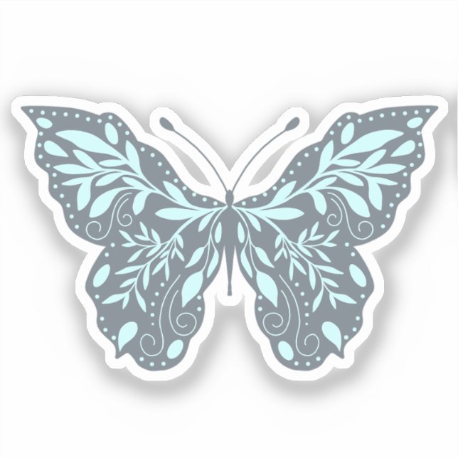 Sticker Papillon botanique Aqua et Grey (Recto)