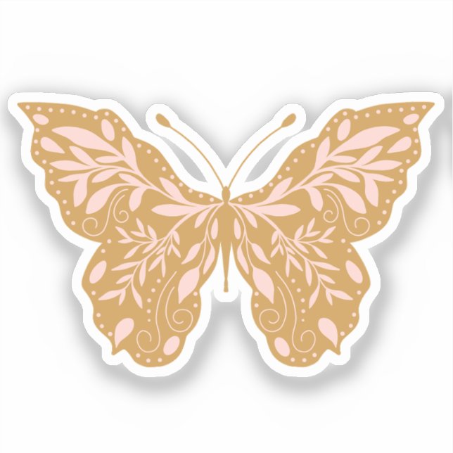 Sticker Papillon botanique rose et or élégant (Recto)