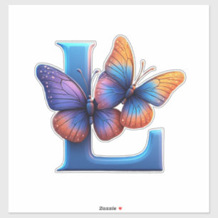 Sticker Papillon Coloré Posé Sur La Lettre L Bleue Clair