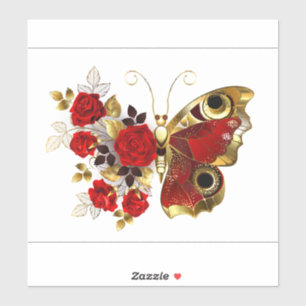 Sticker Papillon de fleurs rouges aux roses rouges