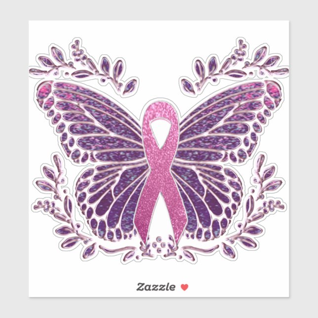 Sticker Papillon de sensibilisation au cancer du sein avec (Feuille)