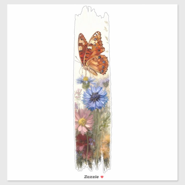 Sticker Papillon entre Fleur sauvage brosse à peinture (Feuille)