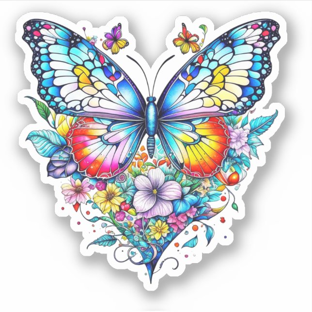 Sticker Papillon et coeur floral (Devant)
