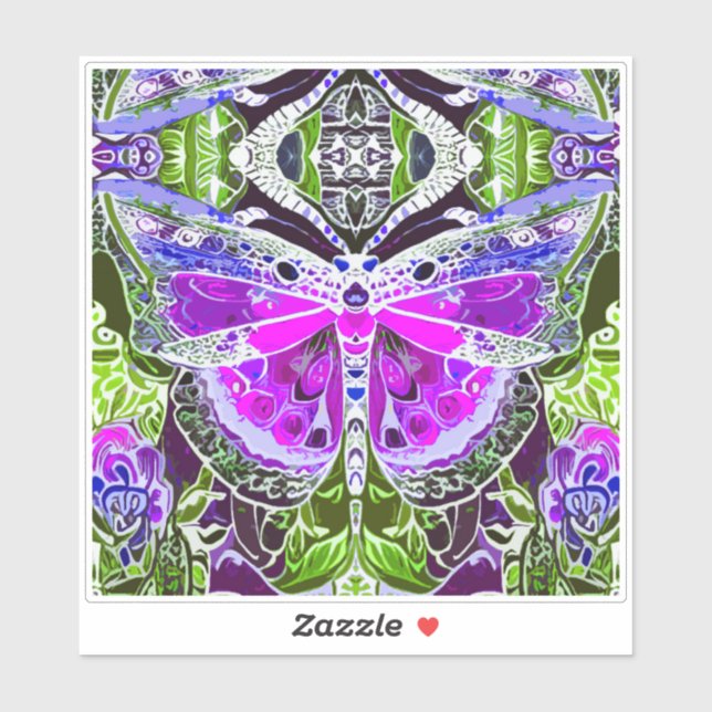 Sticker Papillon et Médaillon Motif Batik en violet (Feuille)