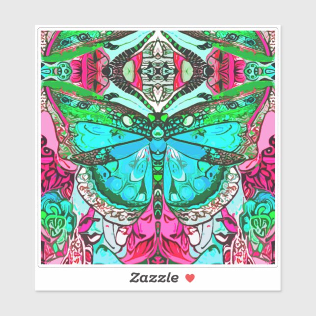 Sticker Papillon et Motif Batik de Médaillon en Turquoise (Feuille)