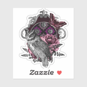 Sticker Papillon Hibou Sombre Et Fleurs - Gothique