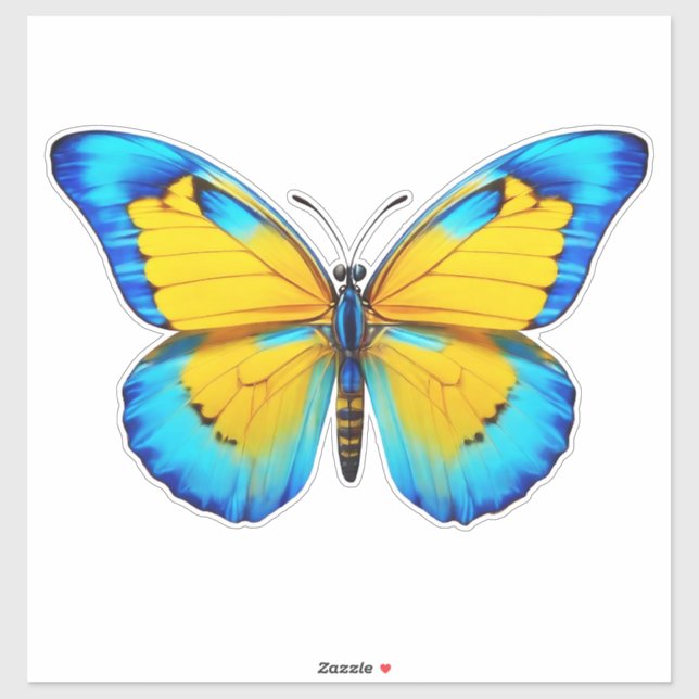 Sticker Papillon jaune-bleu (Feuille)