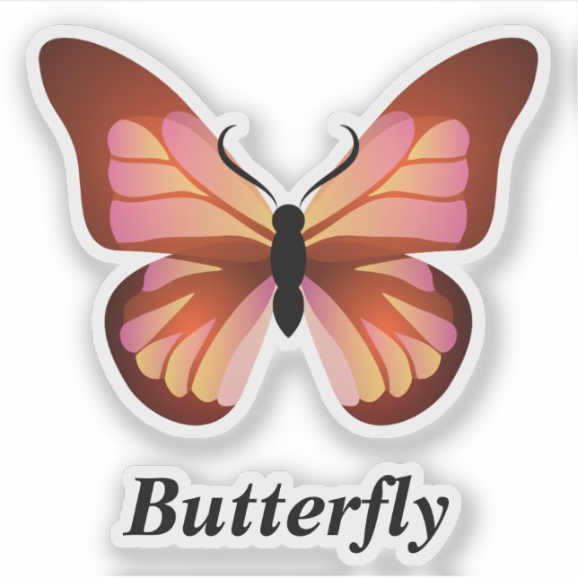 Sticker Papillon orange rose noir (Devant)