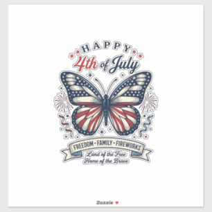Sticker Papillon Patriotique Bonne Fête du 4 Juillet Desig