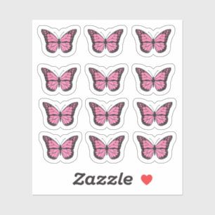 Sticker papillon rose chaud