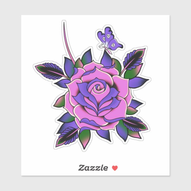 Sticker Papillon Rose de tatouage rose violet (Feuille)