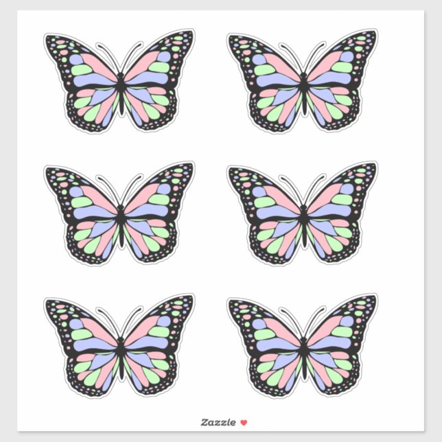 Sticker Papillon rose, pourpre et vert (Feuille)
