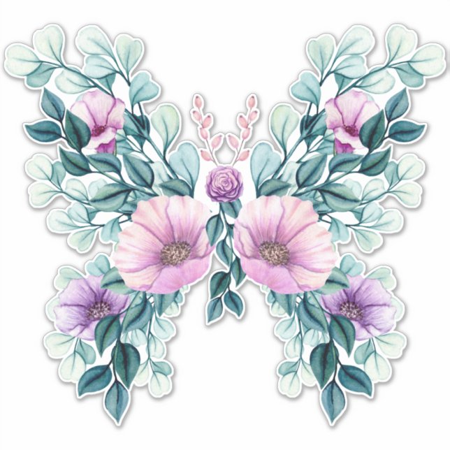 Sticker Papillon Rustique Floral Design (Devant)