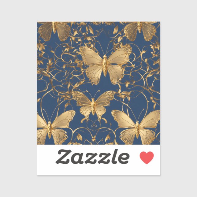 Sticker Papillons bleus métalliques avec Vins d'or (Feuille)