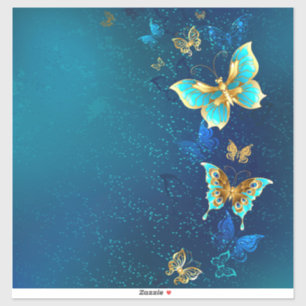 Sticker Papillons d'or sur un Arrière - plan bleu
