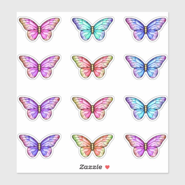 Sticker Papillons en verre coloré mignon (Feuille)