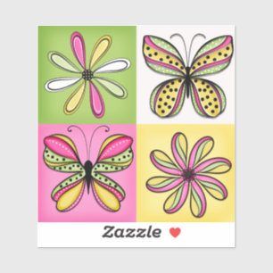 Sticker Papillons et fleurs Pop Art