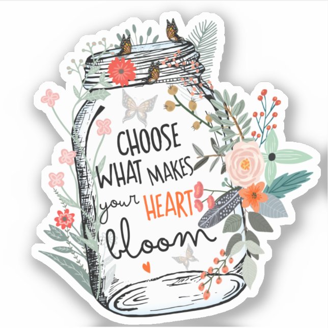 Sticker Papillons Fleurs Pot Mason Citation Dicton  (Devant)
