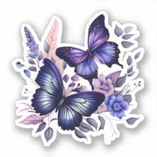Sticker Papillons floraux pourpres et bleus