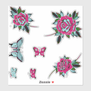 Sticker Papillons Rose de tatouage bleu rose