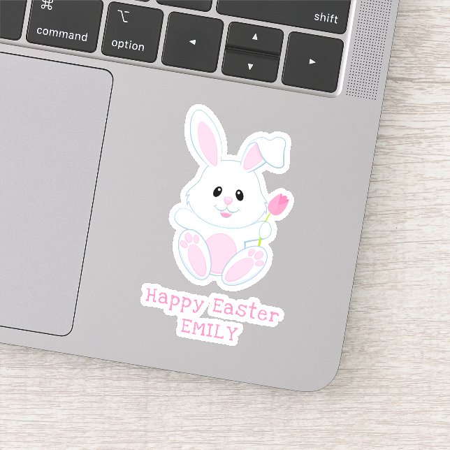Sticker Pâques Bunny Pink Tulip Nom personnalisé Fêtes (Détail)