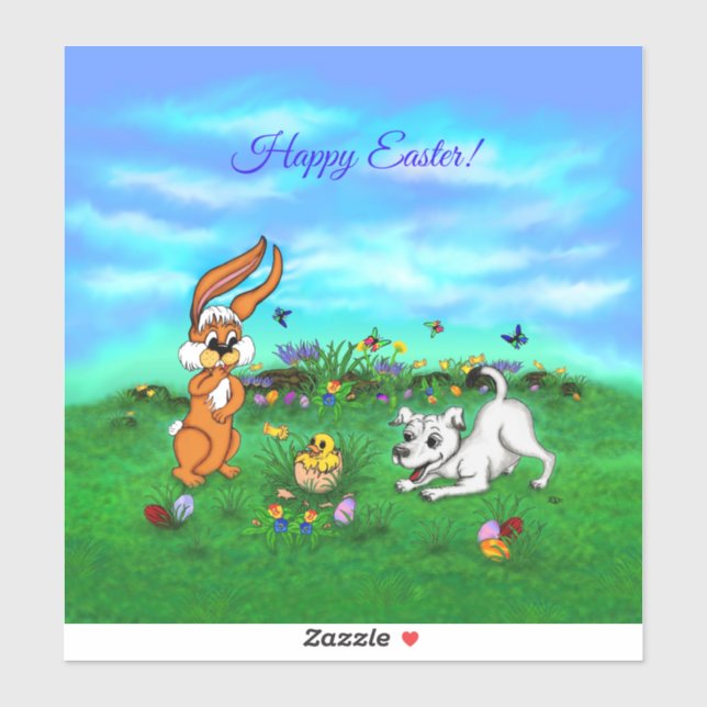 Sticker Pâques - Chiot Capo Rabbit et Chick (Feuille)