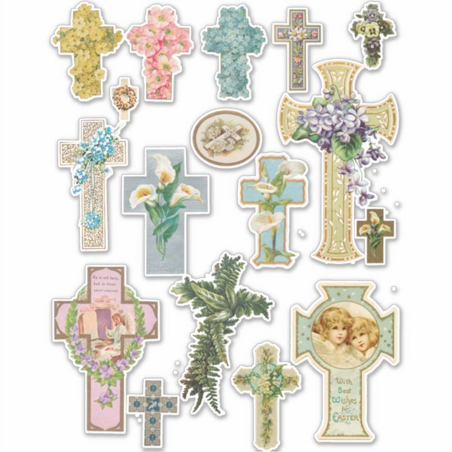 Sticker Pâques florales traverse l'art religieux vintage (Devant)