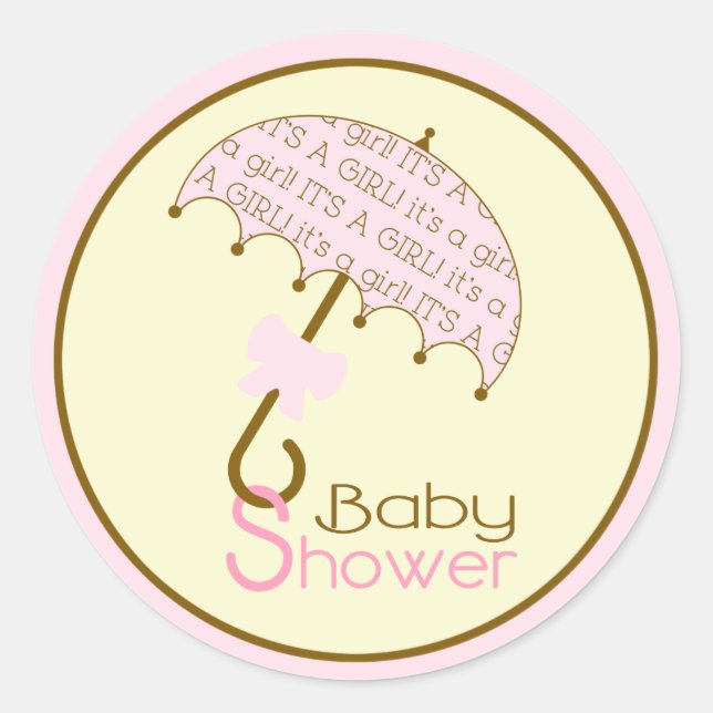 Sticker parapluie Baby shower rose (Devant)