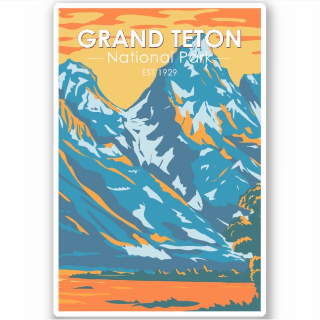 Sticker Parc national de Grand Teton Wyoming Retro (Devant)
