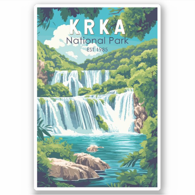 Sticker Parc national de Krka Croatie Travel Art Vintage (Devant)