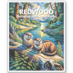 Sticker Parc national de Redwood Animaux Colorés Loutres M