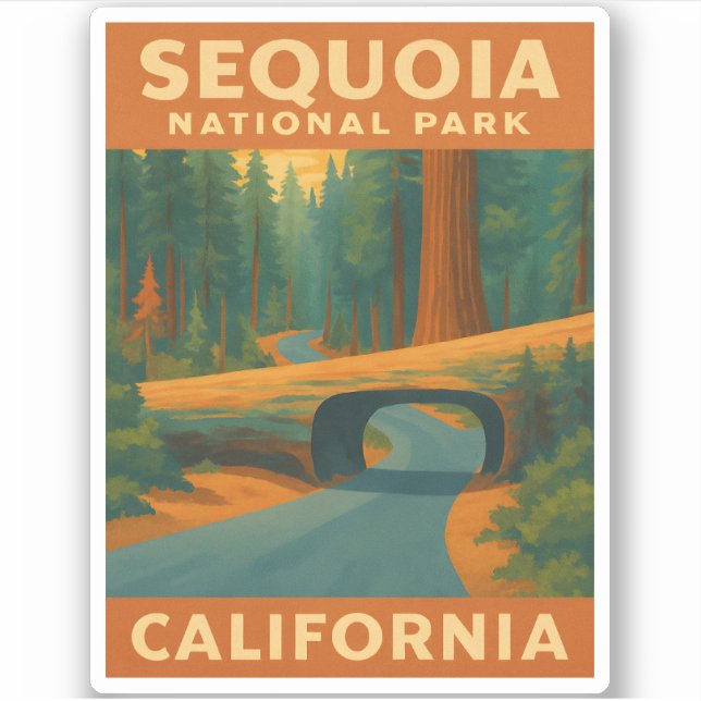 Sticker Parc national de Sequoia Vintage voyage en Califor (Devant)