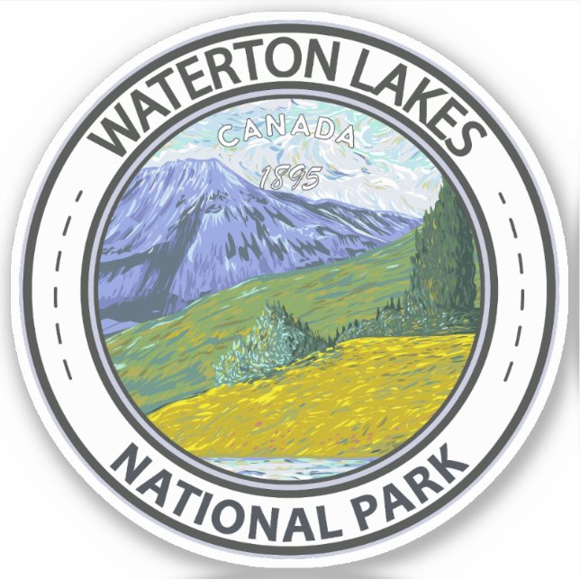 Sticker Parc national des Lacs-Waterton Canada Voyage Vint (Devant)