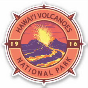 Sticker Parc national des volcans d'Hawaii Compas rétro
