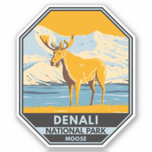 Sticker Parc national du Denali Alaska Moose Vintage