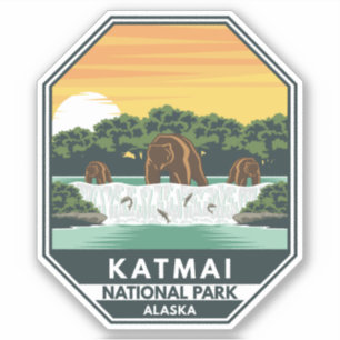 Sticker Parc national du Katmai Grizzly Ours Emblème rétro