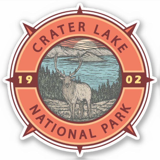 Sticker Parc national du lac Crater Emblème de compas rétr (Devant)