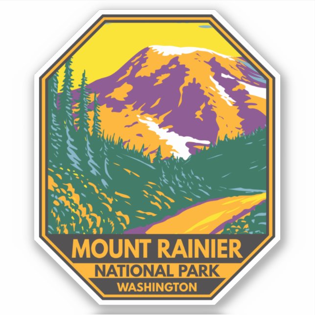 Sticker Parc national du Mont Rainier Washington Retro (Devant)