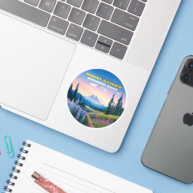 Sticker Parc national du Mont Rainier Washington Retro (Ordinateur portable avec iPhone)