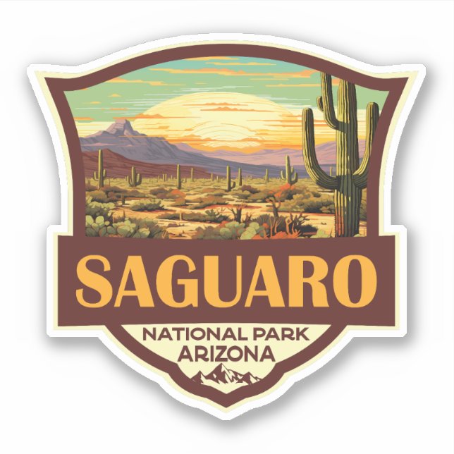 Sticker Parc national du Saguaro Illustration Rétro (Devant)