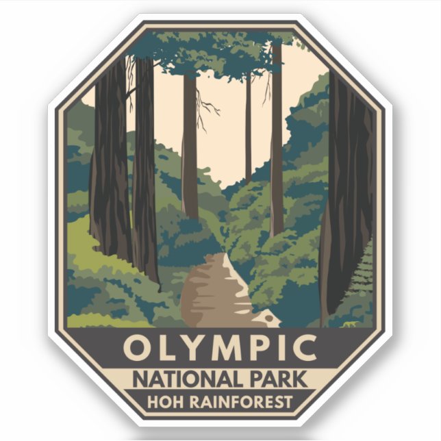 Sticker Parc national olympique Hoh Rainforest Vintage (Devant)