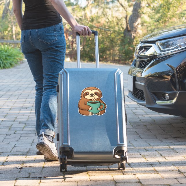 Sticker Parfum mignonne avec tasse de café - Animal confor (Valise Insitu)