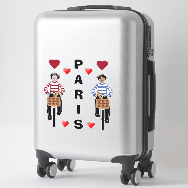 Sticker PARIS fille et garçon à vélo amour coeur (Sur valise)