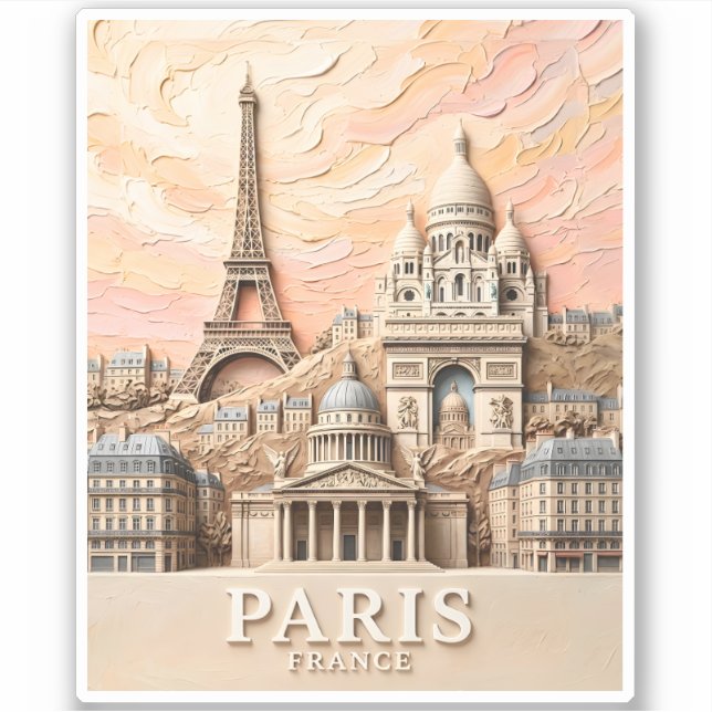 Sticker Paris France Europe Modern Pastel Textured Travel (Devant)