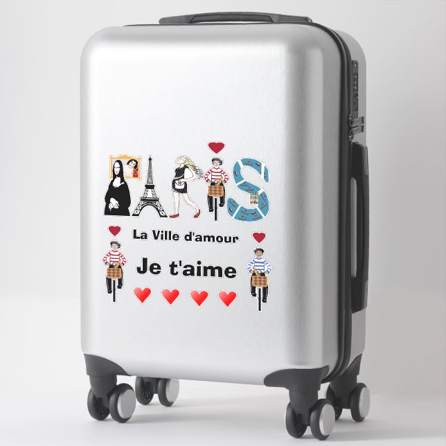 Sticker Paris ville de l'amour Je vous aime (Sur valise)