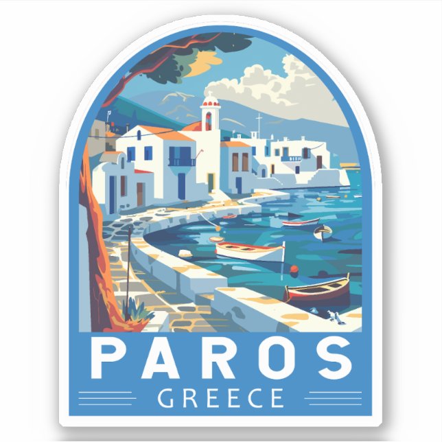 Sticker Paros Grèce Travel Art Vintage (Devant)