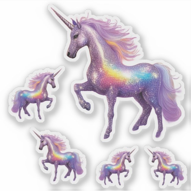 Sticker Parties scintillant Argent Sparkly Unicorn arc-en- (Devant)