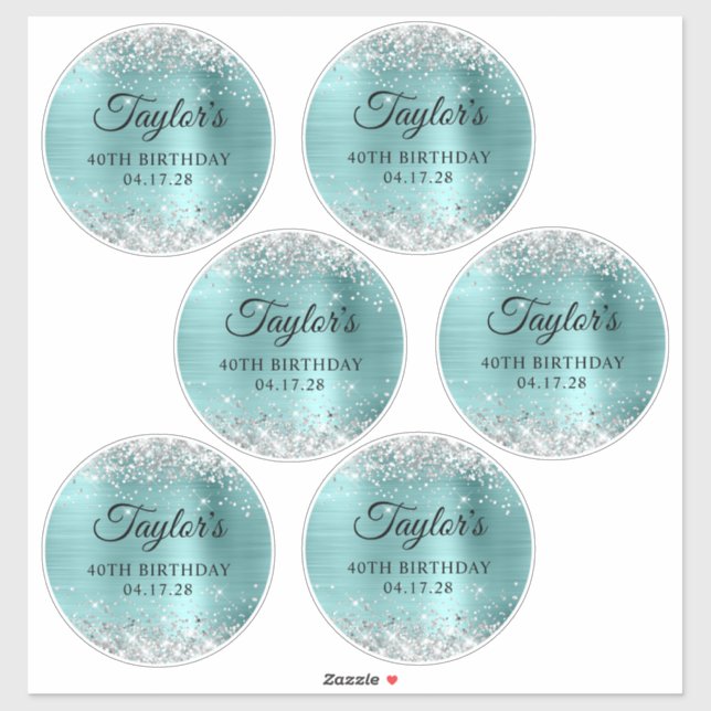 Sticker Parties scintillant Argent & Turquoise 40e anniver (Feuille)