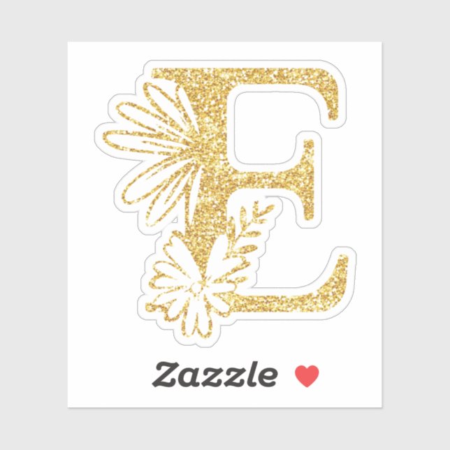 Sticker Parties scintillant d'or Monogramme initial E Flor (Feuille)