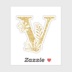 Sticker Parties scintillant d'or Monogramme initial V Flor
